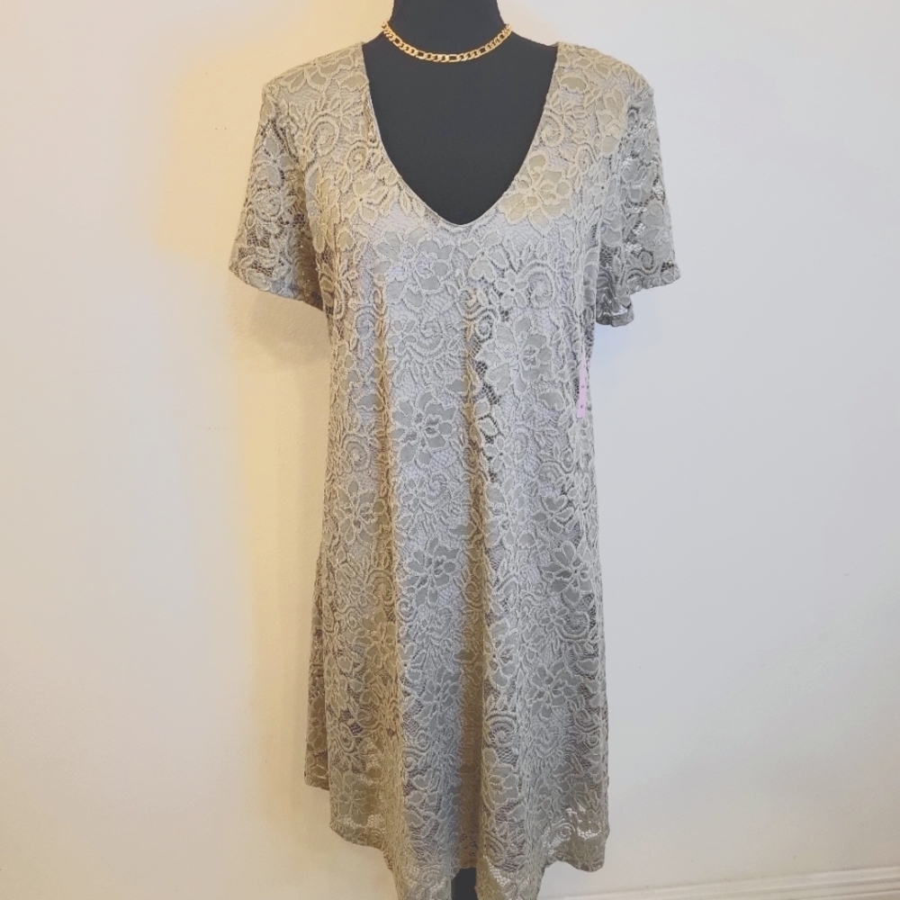 Tiana B. NWT Taupe Lace Overlay Floral Dress Sz XXL